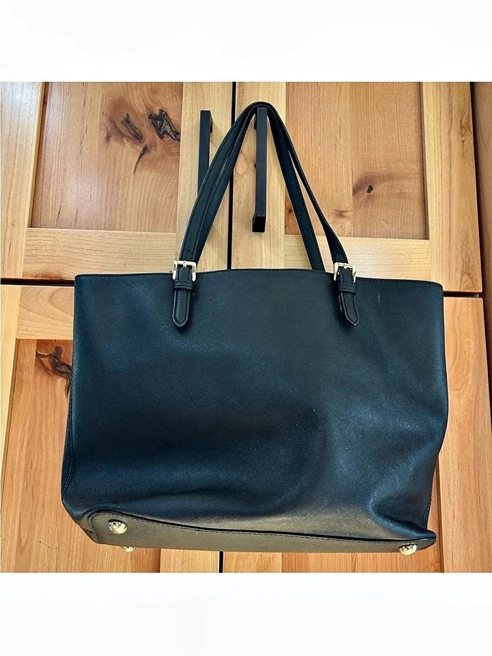 Michael Kors black Jet Set large Saffiano Leather Pocket Tote bag purse